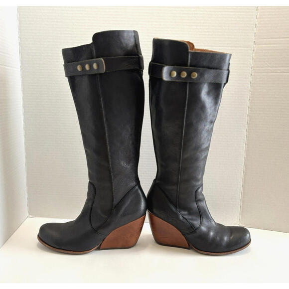 Kork-Ease Shawna Women's Black Leather Knee High Zipper Chunky Heel Boots Sz 7.5 - Picture 9 of 16